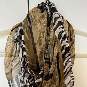 Zebra/Animal Print Sheer Scarf in Olive, Black and White